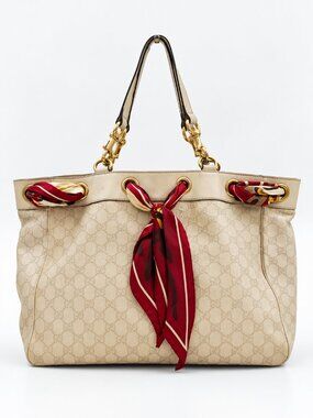 Gucci Vintage Guccissima Leather Large Tote Shoulder Bag White w/ Scarf